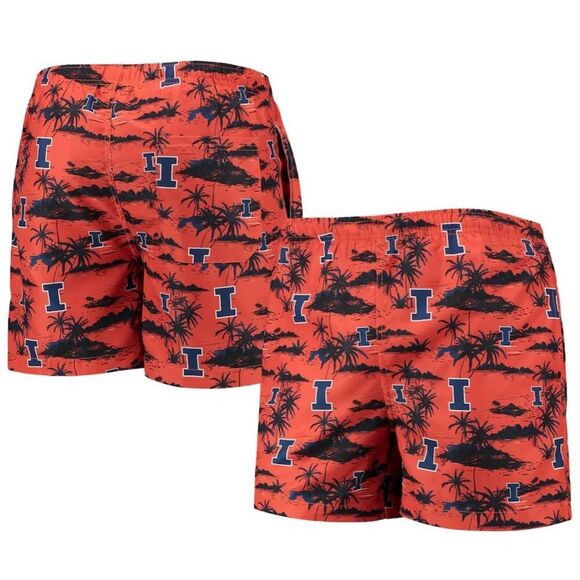 University of Illinois Red and Blue Tropical Theme Swim Shorts Size Small - Picture 1 of 5